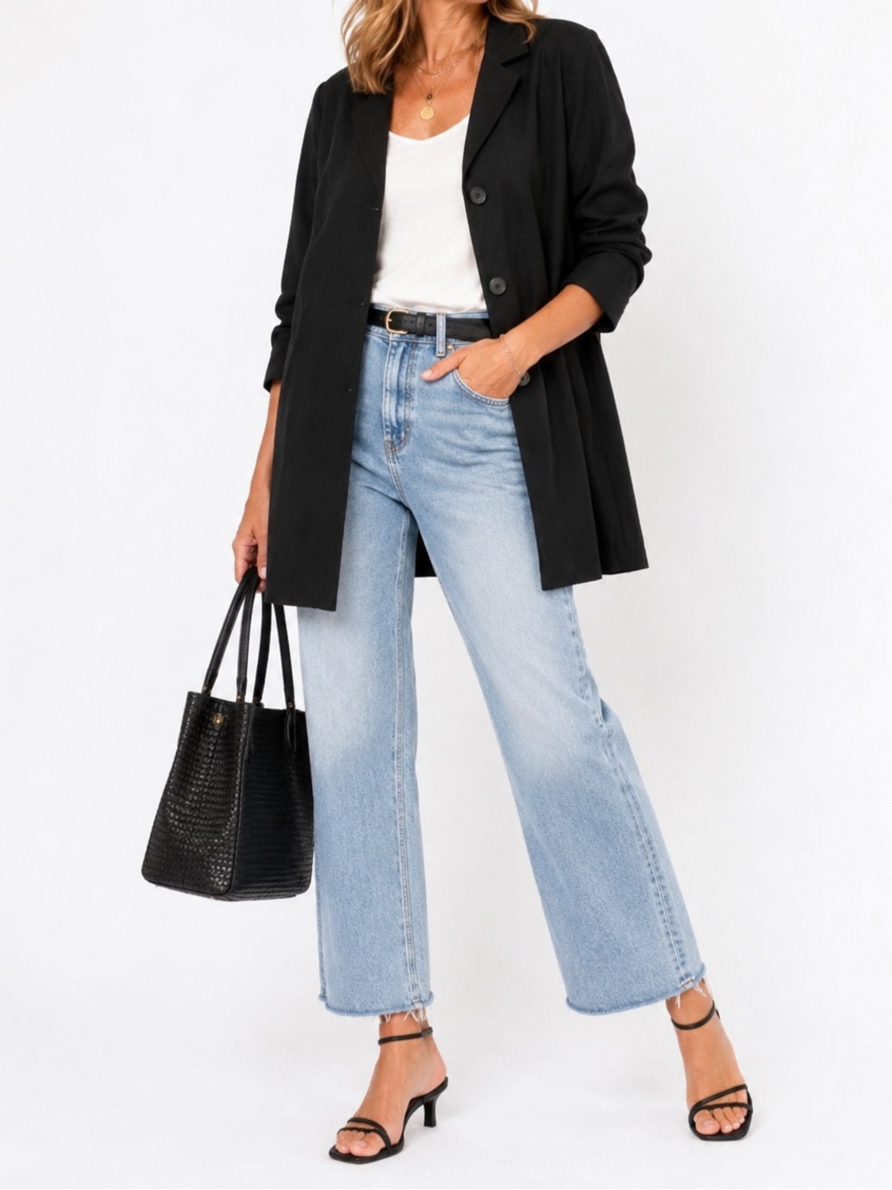 Eileen Fisher 1X Black Washable Stretch Crepe Long Jacket Blazer